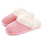 Women Men Slipper Memory Foam Fluffy Slip-on House Suede Fur Lined/Anti-Skid Sole Indoor & Outdoor - Pink - 5.5/6.5 UK - 280(42-43)