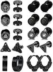 Sanfenly 10 Pairs Men's Earrings Stainless Steel Viking Earrings Hoop Hinged Clicker Earrings Black Men's Earrings