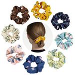 Hair Scrunchies, 8 Pcs Chiffon Flower Scrunchies for Girls and Women Elastics Bobbles Hair Bands Hair Ties Hair Accessories Ponytail Holder (8 Colors)