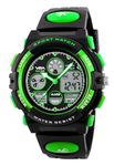 V2A Resin Watch For Boy Age 7 And Above Analogue-Digital Shock Resistant Alarm Calender Water Proof Sports Watch For Boy Age 7 To 16 Years, Green Dial, Green Band