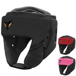 Mytra Fusion Headguard - Kickboxing Headgear with Adjustable Strap MMA, Muay Thai, Sparring, Martial Arts, Karate, Head Guard (Black, L)