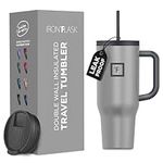 IRON FLASK Co-Pilot Insulated Mug w/Straw & Flip Cap Lids - Cup Holder Bottle for Hot, Cold Drink - Leak-Proof - Water, Coffee Portable Travel Mug - Graphite Slate, 40 Oz