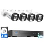 Hiseeu 4K PoE Security Camera System,2 Way Audio Alarm Spotlight,4K/8MP 8 Ports 16CH PoE NVR with 4Pcs 5MP PoE IP Security Camera for Outdoor, Waterproof,Smart Playback,3TB HDD,Home Surveillance Kits