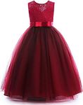 Glamulice Flower Girls Lace Bridesmaid Dress Wine Red Long A Line Wedding Pageant Dresses Tulle Party Gown Burgundy Elegant Toddler Birthday Holiday Evening Dance Prom Christmas Ballgowns 8 Ceremony