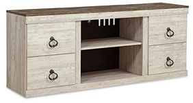 Signature Design by Ashley Willowton Shabby Chic Large TV Stand up to 60" with 3 Shelves and Fireplace Option, White