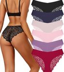 Sth Big Cheeky Underwear for Women Lace No Show Bikini Soft Breathe Seamless Panties Ladies Sexy Hipster Set 6 Pack, Color D, Large