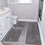 Pauwer Bathroom Rugs Sets 3 Piece, Non Slip Bath Mats for Bathroom Floor, Shaggy Microfiber Bath Rugs, Absorbent Bathroom Mats Carpet, Bathroom Runner Shower Mat with U Shaped Toilet Rug, Grey