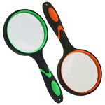 HAKACC Magnifying Glass, Kids Magnifying Lens with Non-Slip Soft Rubber Handle Magnification Handheld Shatterproof Mirror Magnifier Glasses for Reading Books Inspection Insects Hobbies Crafts 2PCS