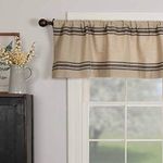 Piper Classics Mill House Stripe Black Valance Curtain, 16" L x 72" W, Farmhouse Primitive Grain Sack Stripe Window Treatment, Beige & Black