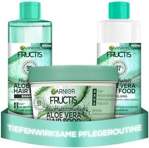 Garnier Hair Set for Dry Hair with Aloe Vera, with 3-in-1 Mask, Shampoo and Conditioner, Carefree Anti-Frizz Care, Fructis Hair Food Set, 3 x 400 ml