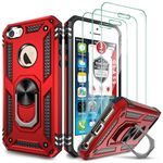 iPhone SE Case(1st gen - 2016), iPhone 5S Case with [3X Tempered Glass Screen Protector]，Built-in Ring Kickstand and Magnetic Car Mount Shockproof Dropproof Armor Case for iPhone SE/5/5S (4") - Red