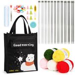 Aeelike Beginner Knitting Kit, Professional Knitting Set with 22pcs 35cm Long Metal Knitting Needles Set, 5x25g Yarns & Basic Knitting Tools, Kids Knitting Needles Starter Kit with Cute Bear Tote Bag