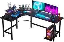 ADVWIN L-Shaped Desk Computer Desk, Wood Corner Gaming Desk, Home Office Writing Desk Modern Workstation with Tower Stand for Study Room, Gaming Room, Black