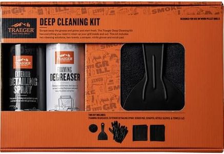 Traeger Grills Deep Cleaning Kit - Exterior Detailing Spray (16oz), Foaming Degreaser (16oz), Grill Scraper & Pad, Microfiber Towels, Nitrile Gloves - Tools for cleaning Grill, Smoker, Oven, Griddle