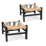 Mino Kesper Elevated Dog Bowls for Small Dogs, Pack of 2, No Noise Designed, Raised Dog Bowls Adjustable Height, Bamboo Cat Food Bowl Dish, Stainless Steel Pet Bowl 18OZ