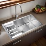 Ruhe® Handmade Single Bowl 32x20x10 Kitchen Sink | 304-Grade Stainless Steel Handmade Kitchen Sink | Brushed Matte Finish | Strainer-Basket/Sink Coupling/Waste Pipe - Grey