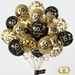 Yiran Black Gold 50th Birthday Balloons Pack of 15 Men Women Happy 50th Birthday Party Deocorations Supplies Men Women Happy 50th Birthday Ballloons Latex Confetti Balloons 12inch & Ribbon