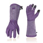 Vgo... Gardening Gloves Women Long Sleeves in Leather with Touchscreen, Long Work Gloves Gauntlet Thorn Proof for Yard Garden Agriculture,1 pair