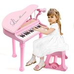 Conomus 31 Keys Piano Keyboard Toy for Kids, Birthday Gift for 2 + Year Old Girls-Pink Musical Piano Toy for Toddlers with Microphone and Stool