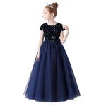 TTYAOVO Flower Girl Dress Wedding Party Sequins Pageant Gown Size 130(6-7 Years, 36 Navy)