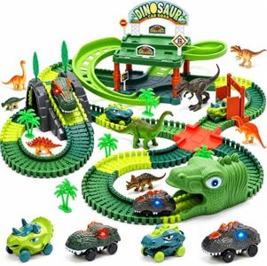 EagleStone 266 PCS Dinosaur Track Toys with Double-Level Parking Garage