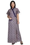 Baby Doll Pure Cotton Robes, Housecoat, Nighty, Sleepwear, Night Gown for Women Ladies House Coat, Front Open Adjustable Size (XXX-Large, Dark Blue)