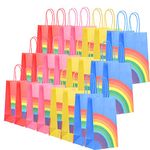 24 Pcs Kraft Paper Rainbow Party Favor Bags with Handle, Stickers, 4 Assorted Rainbow Colors, Small Gift Bags Bulk, Goodie Bags for Kids Birthday, Wedding, Baby Shower, Crafts and Party Supplies