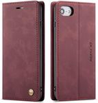 QLTYPRI iPhone 6 Plus/6S Plus Case, Vintage PU Leather, Magnetic Closure, Card Slot, Shockproof Flip Folio Cover - Red Wine