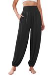 Famulily Womens Oversized Solid Yoga Pilates Pants Trendy Harem Trousers with Pockets Black M