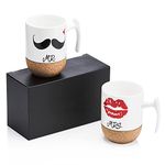 Love-KANKEI Couples Gifts Mr and Mrs Mug Ceramic Couple Mugs with Novelty Cork Bottom, Perfect Choice for Valentine's Day, Anniversary, Wedding, Engagement Gift-300 ml/10.5 oz Set of 2