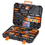 Cartman Tool Set 168Pcs Yellow, General Household Hand Tool Kit with Plastic Toolbox, Electrician's Tools In Storage Case