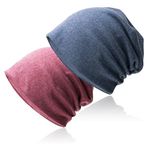 Slouch Beanie Hat,Soft Baggy Beanie Hat and Cotton Jersey Skull Cap Winter Unisex Headwear for Men Women (Rose red+Blue)