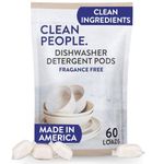 Clean People All Natural Dishwasher Pods - Cuts Grease & Rinses Sparkling Clean - Residue-Free - Phosphate Free Dishwashing Pods - Fragrance Free, 60 Pack