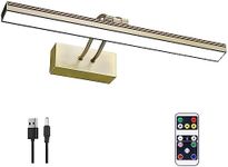 FUNCHDAY Picture Light for Wall,Wireless Picture Light Battery Operated, 3 Colors Painting Light with Remote Timer and Dimmable,Metal Art Light for Display,Artwork,Portrait,Gallery-Antique Brass