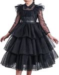 Sunny Fashion Girls Dress Black Lace Long Sleeve Organza Ruffle Polka Belt Size 12 Years