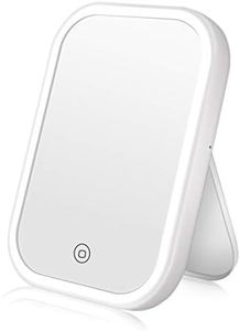 CERSLMO Makeup Mirror with Lights, Lighted Travel Vanity Mirror with 4 LED Tape-Lights, Dimmable Portable Desk Light up Cosmetic Mirror with Touch Screen Switch, Batteries or USB Operated, White