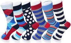 Alpine Swiss Mens Cotton 6 Pack Dress Socks Striped & Argyle Bright Color Pack