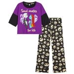 Disney Womens Long Pyjama Set, Cotton Breathable Loungewear - Gifts for Women (Purple/Black, XL)