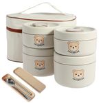 3/4 Pack Bento Box Stackable Adult Lunch Box Portable Insulated Lunch Container Leakproof Bento Box with Chopsticks Spoon Insulated Bag Stainless Steel Food Container for Kids and Adults(4 box)