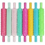 Kurtzy 8 Pack Embossed Rolling Pin Set - Textured Non-Stick Kit with Designs & Patterns - Ideal for Dough, Fondant, Pastry, Cookies, Pie, Cakes, Icing & Clay - Use for Baking in Kitchens