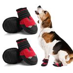 KUTKUT - Dog Boots Waterproof Shoes for Dogs with Reflective Straps, Rugged Anti-Slip Soft Sole Dogs Paw Protector for Small Medium Large Dogs (Red, Size: 4)