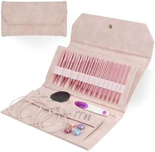 TRILVIX Circular Knitting Needles Set, 13 Pairs Interchangeable Knitting Needles 3mm-10mm with 4 Cables, Accessories & Pink Storage Bag, 4 Inch Aluminum Knitting Needles US Size 2~15