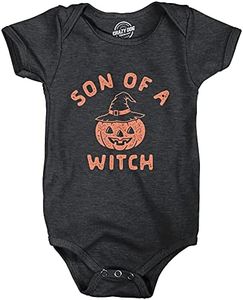 Son Of A Witch Baby Bodysuit Funny Halloween Jack-o-lantern Infant Jumper (Heather Black) - 18 Months