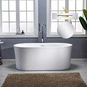 WOODBRIDGE 59" Air Bubble Acrylic Freestanding Bathtub Contemporary Soaking Tub, White Acrylic wirh Chrome Drain and Overflow,White,B0102-C