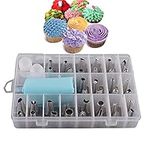 Jatidne 24 Pieces Piping Bags and Nozzles Cake Decorating Kit Icing Bags and Nozzles Stainless Steel Flower Piping Nozzle Set