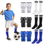 3 Pairs Youth Soccer Shin Guards - Impact Resistant Kids Soccer Shin Guards + 3 Pairs Long Soccer Socks - Flexible Football Shin Pads Shin Protectors for 6-15 Years Old Boys Girls Children Teenagers