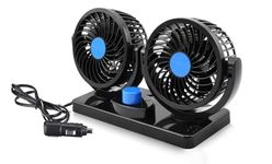 Dhanvine 12V DC Electric Car Fan for Dashboard, Double Head Cooling Electric Fan, 360 Degree Rotatable Small Fan for Car with 2 Speed Control Compatible with Mini Cooper