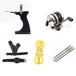 ZXJJ New Fishing Set Slingshot Hunting Catapult Suit Outdoor Shooting Fishing Reel + Darts Protective Gloves Flashlight Tools (B)