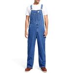 HISEA Men's Denim Bib Overall, Mens Relaxed Fit Overall Midweight Workwear with Adjustable Straps and Convenient Tool Pockets, Stone Washed Blue, 34W x 30L