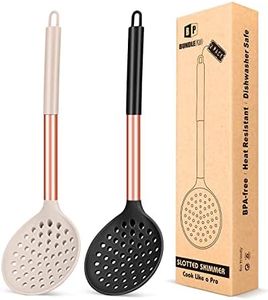 Kitchen Ladle Strainer Set of 2 Large Slotted Spoon with High Heat Resistant BPA Free Non Stick Cooking Skimmers For Draining and Frying